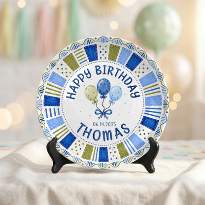 Blue Preppy Candle Custom Name Boy Keepsake Personalized Birthday Plate P814KBC0