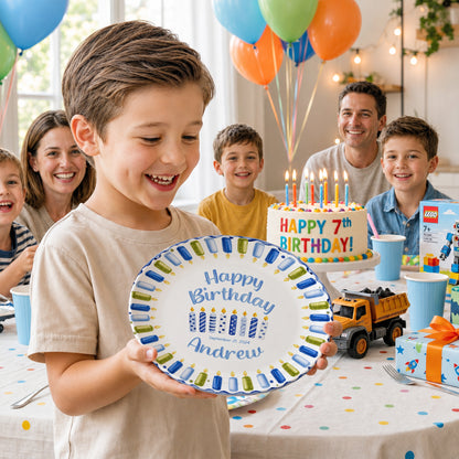Blue Green Candle Border Personalized Birthday Plate P528HJP0