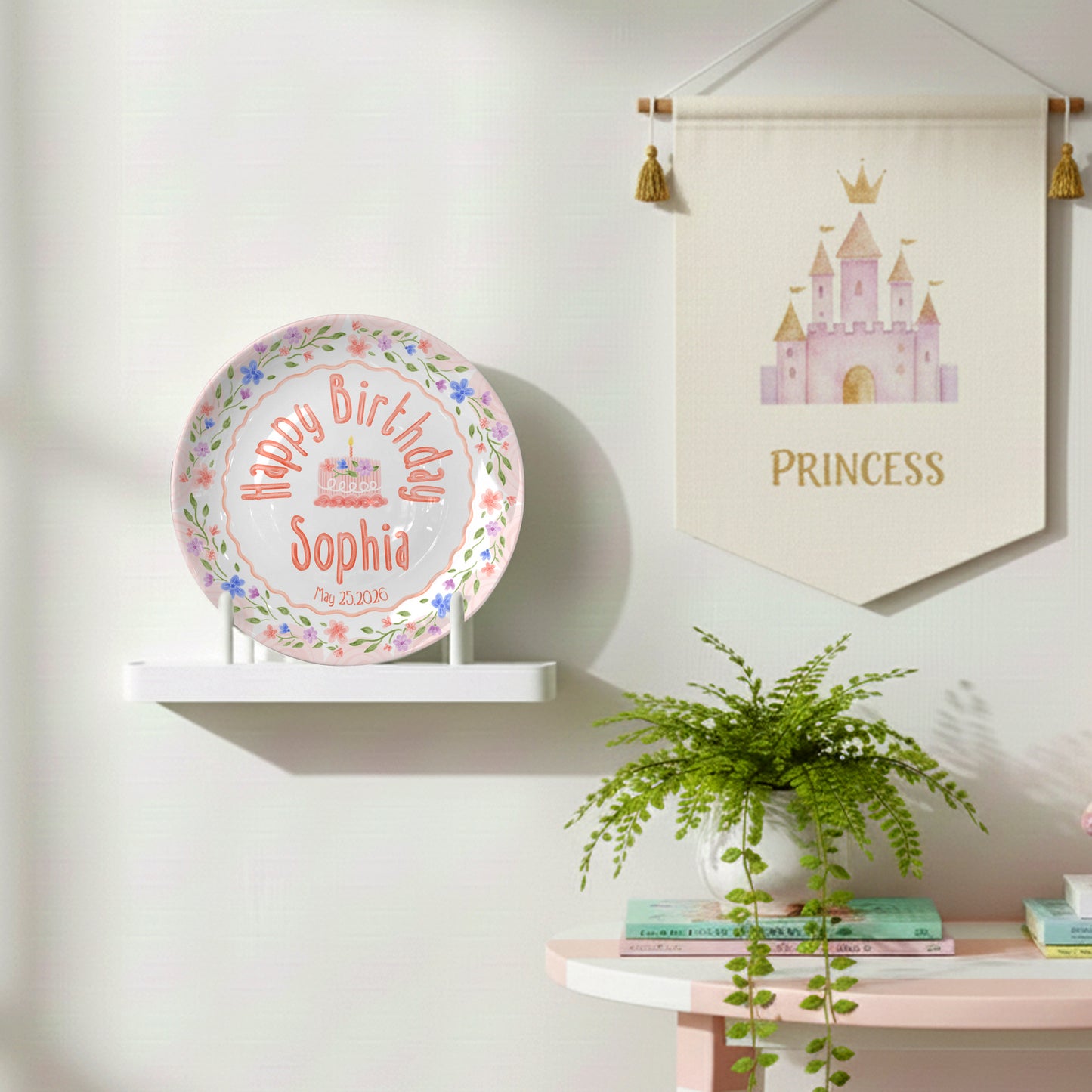 Soft Pink Floral Personalized Birthday Plate P425B2L0