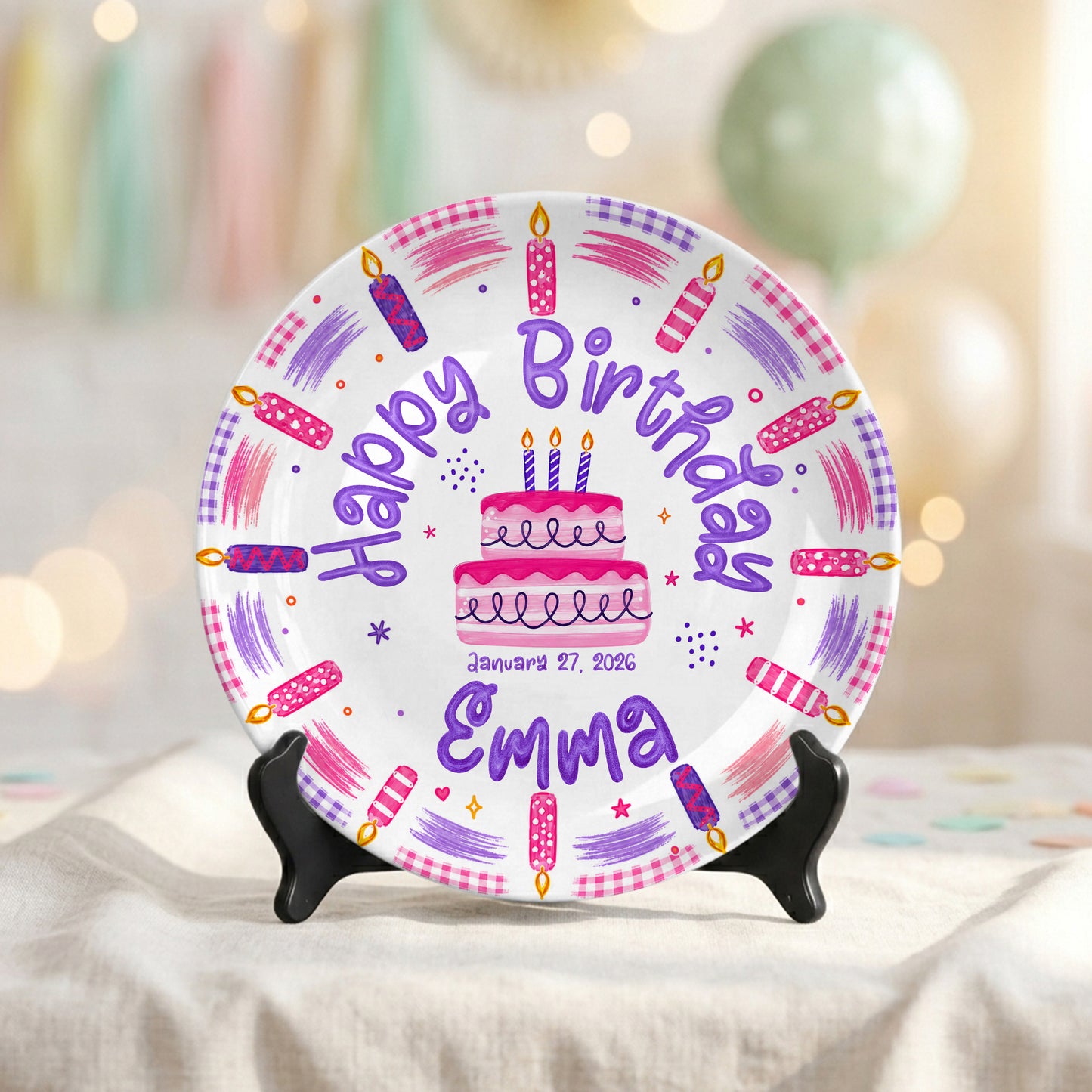 Pink Candle First Birthday Cake Keepsake Girl Personalized Birthday Plate P814VZB0