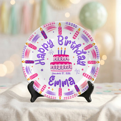 Pink Candle First Birthday Cake Keepsake Girl Personalized Birthday Plate P814VZB0