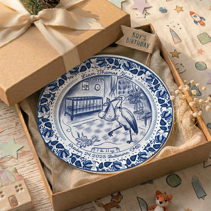 Blue Stork Nursery Personalized Birthday Plate P518MIY0