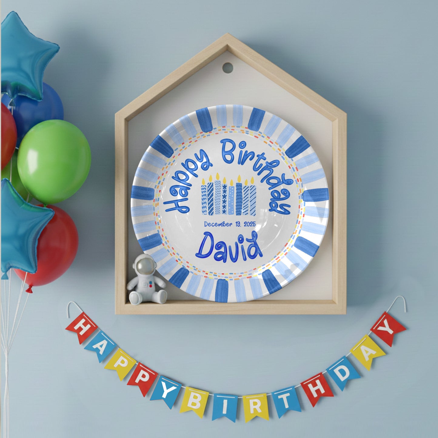 Patterned Blue Candles Personalized Birthday Plate P29SGG0