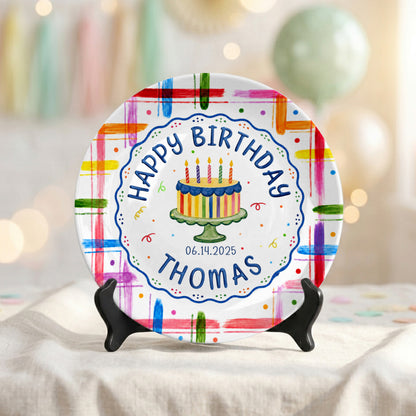 Colorful Cake Name Date Kids First Birthday Personalized Birthday Plate P815DJ50