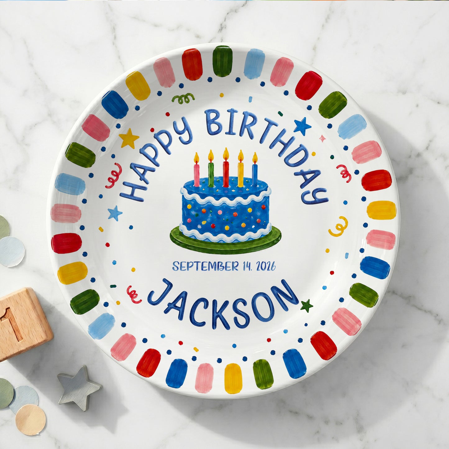 Rainbow Confetti Birthday Cake Personalized Birthday Plate P528OTA0