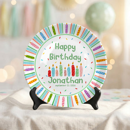 Colorful Candle Kids Cake Serving Party Keepsake Personalized Birthday Plate P821HTF0