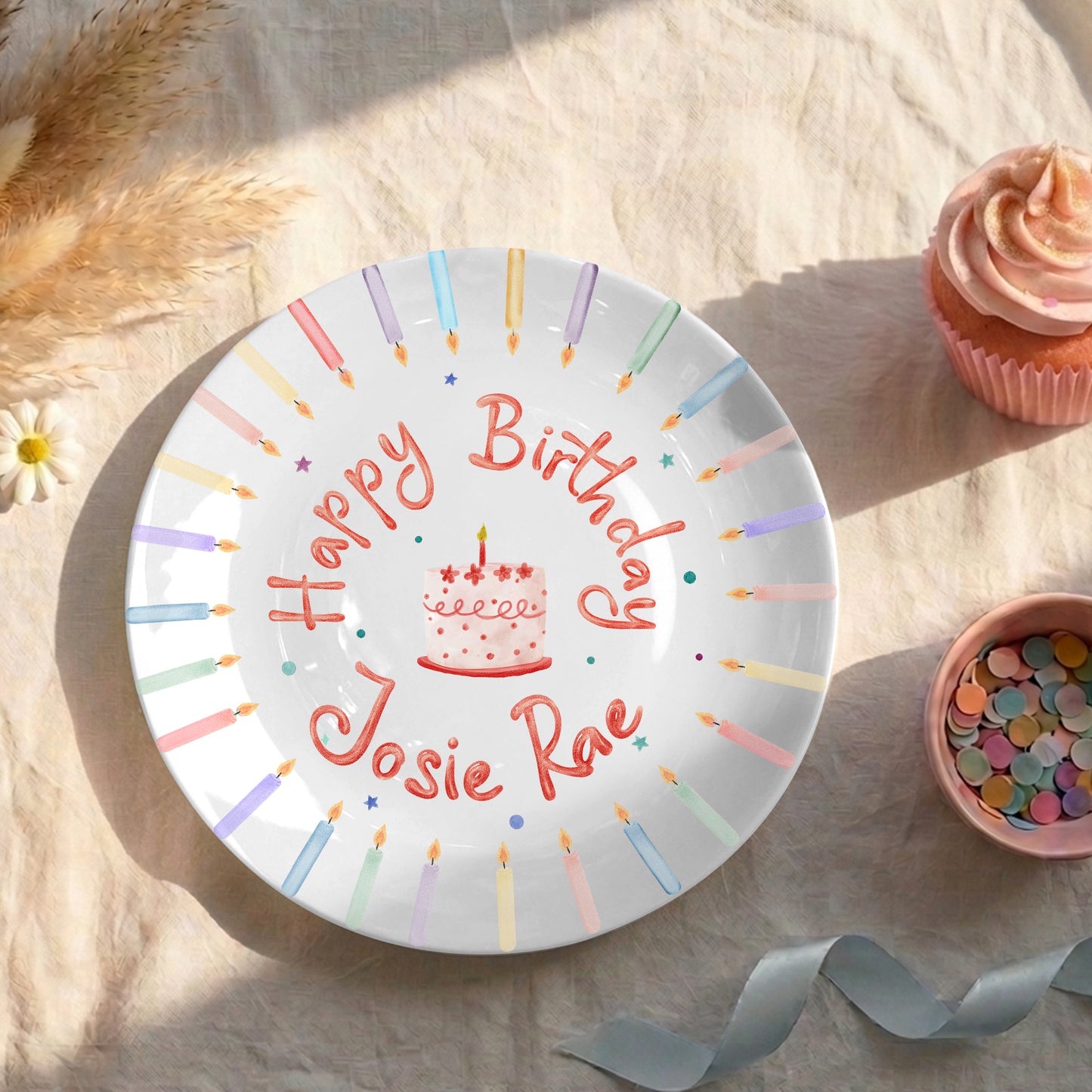 Pastel Candle Cake Personalized Birthday Plate P428WPD0