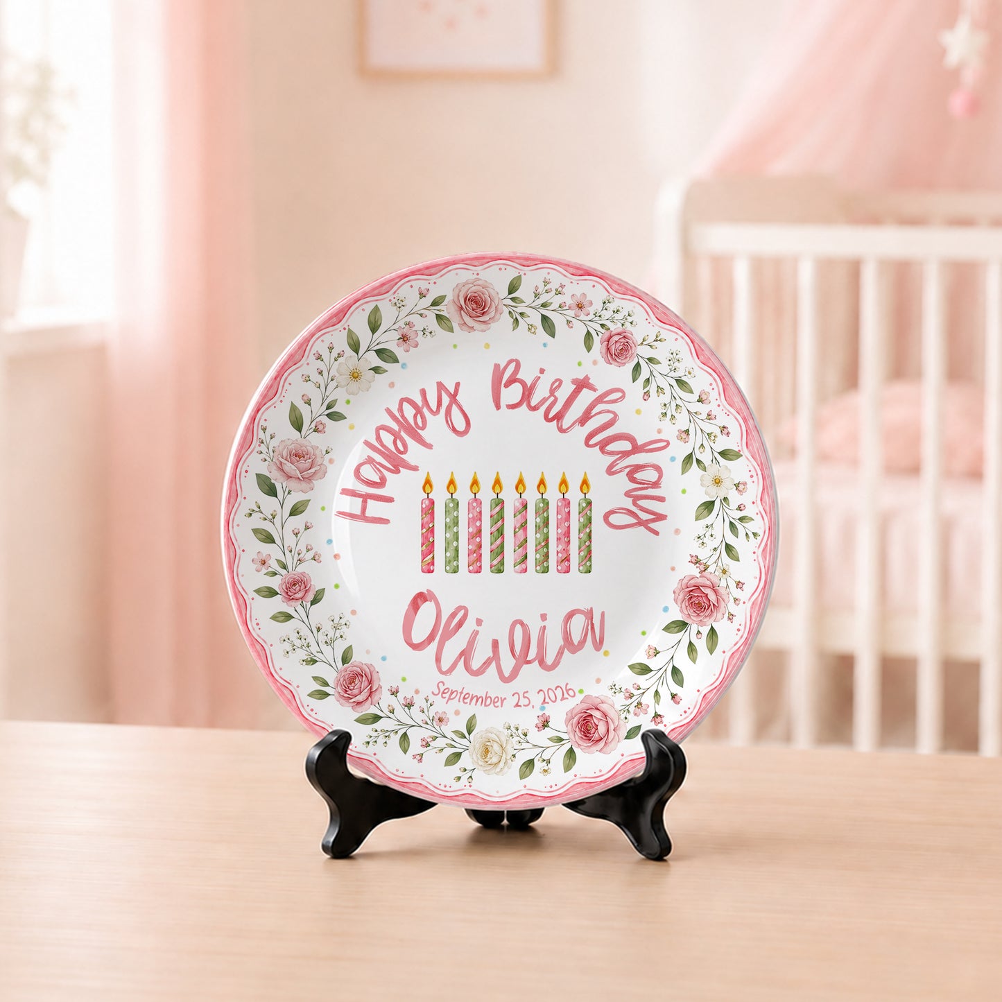 Pink Floral Birthday Keepsake Personalized Birthday Plate for Girl P620HCV0