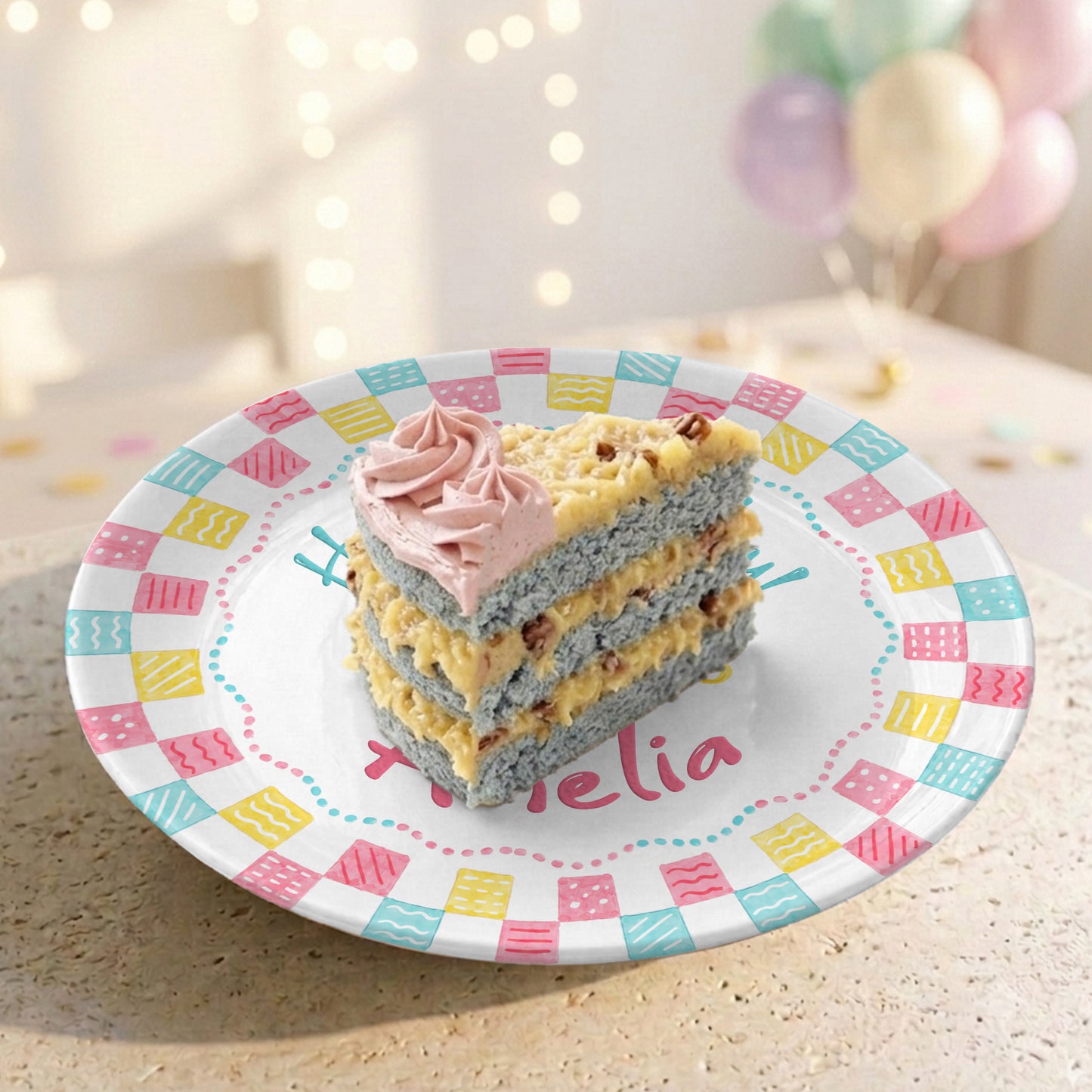 Colorful Cake Candle First Birthday Gift Personalized Birthday Plate P818O6E0