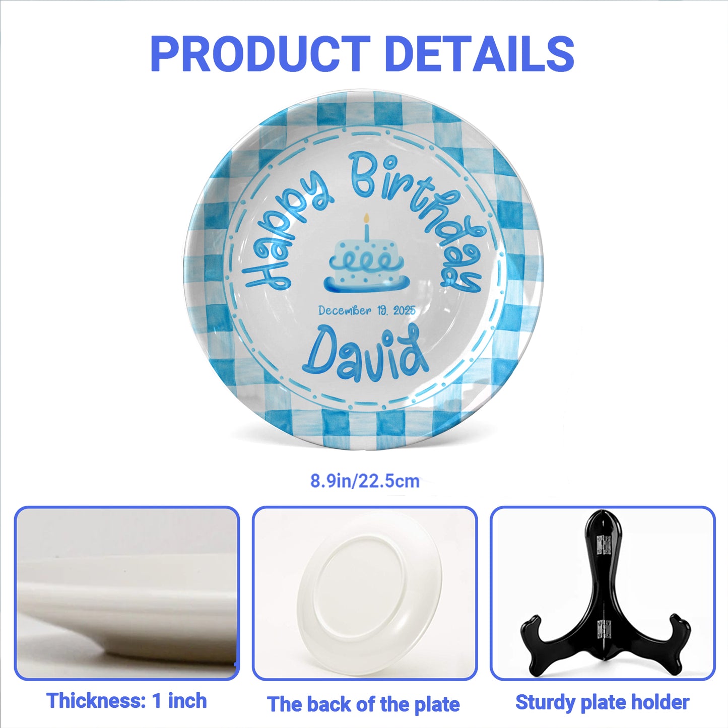 Classic Blue Gingham Personalized Birthday Plate P314ZPP0
