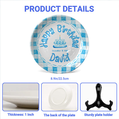 Classic Blue Gingham Personalized Birthday Plate P314ZPP0