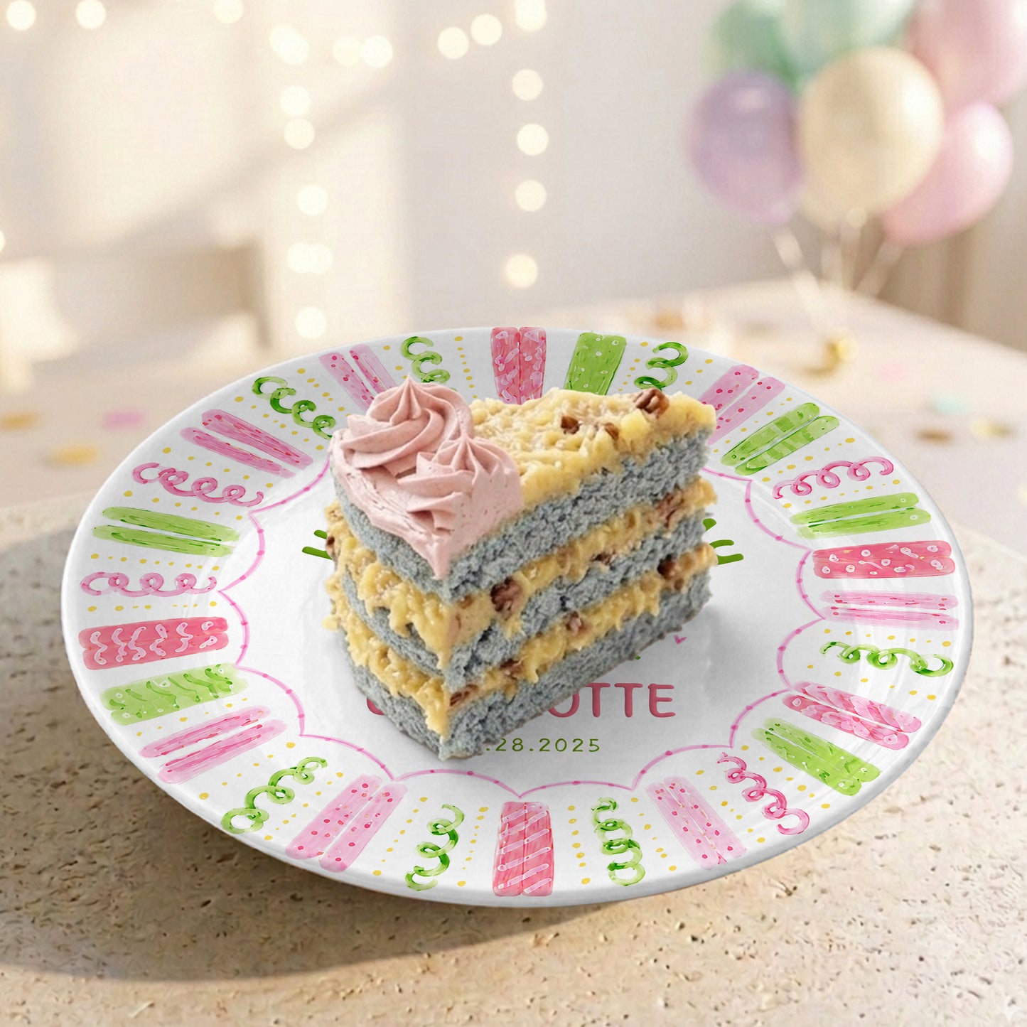 Colorful Pink Green Candle Design Personalized Birthday Plate for Kids P814XTQ0
