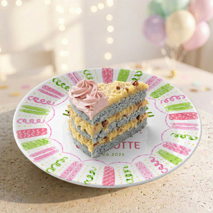 Colorful Pink Green Candle Design Personalized Birthday Plate for Kids P814XTQ0