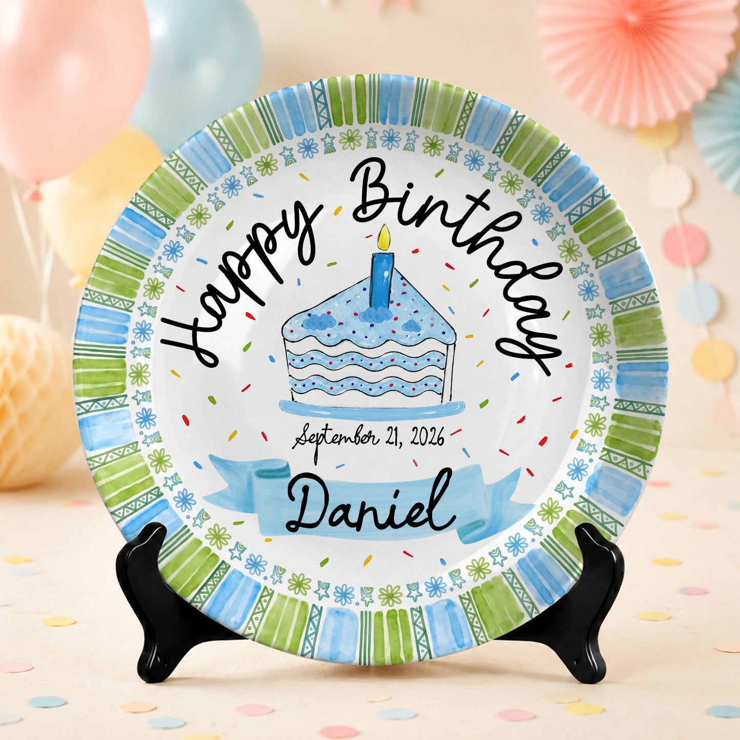 Cupcake First Birthday Keepsake Custom Name Ceramic Personalized Birthday Plate P829GRV0