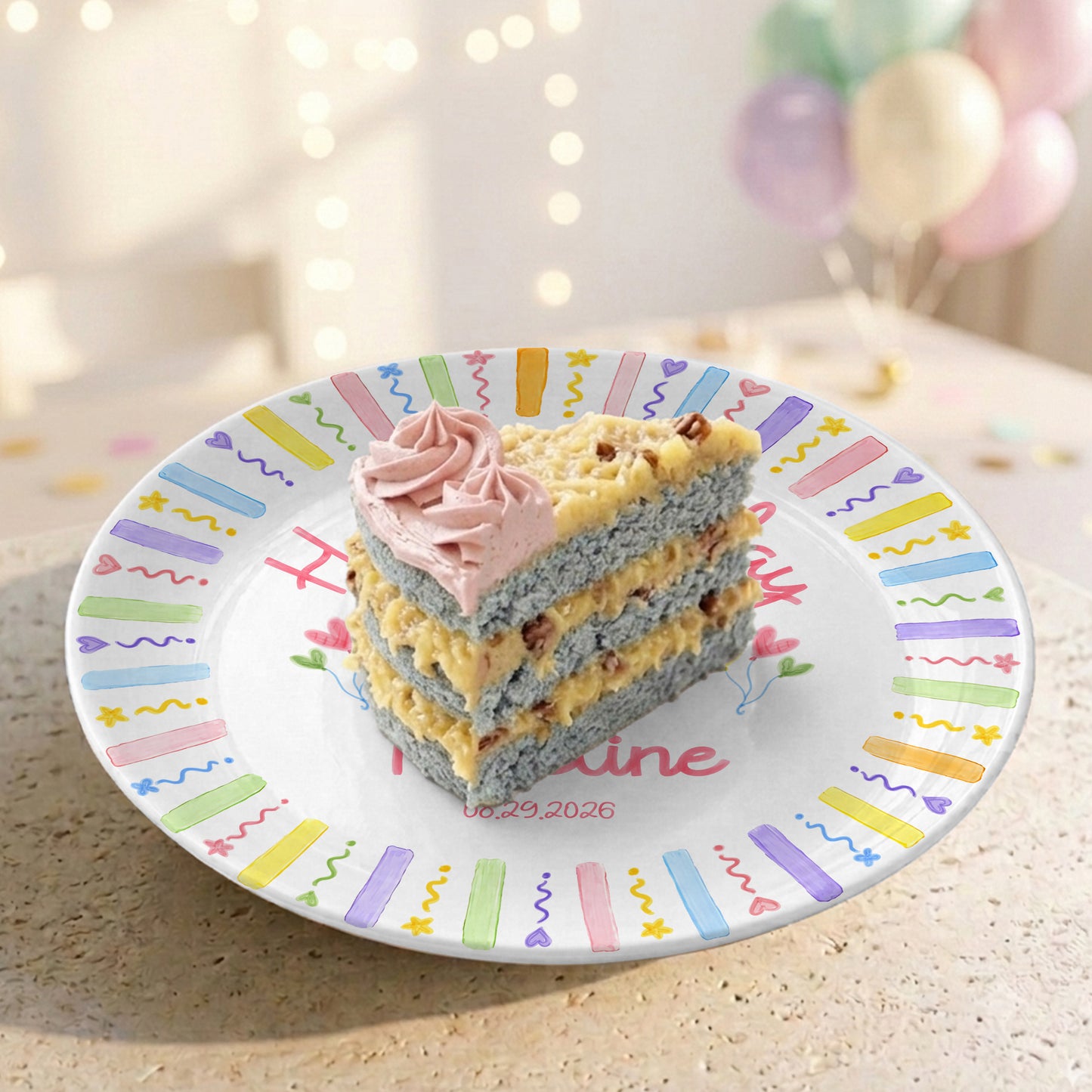 Colorful Kids Birthday Cake Custom Name Keepsake Personalized Birthday Plate Party Decor Gift P818HUN0