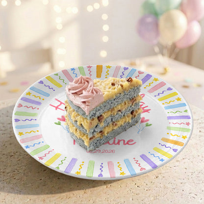 Colorful Kids Birthday Cake Custom Name Keepsake Personalized Birthday Plate Party Decor Gift P818HUN0