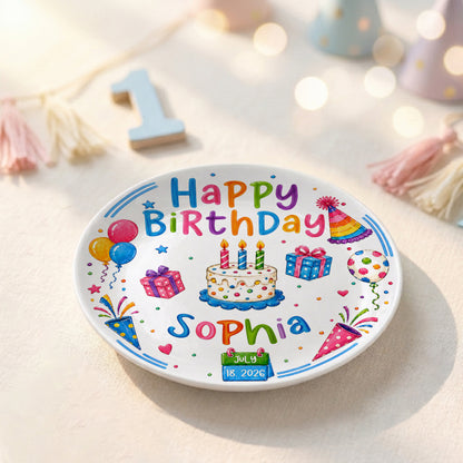 Colorful Party Cake Keepsake Gift Personalized Birthday Plate for Kids P86Z2N0