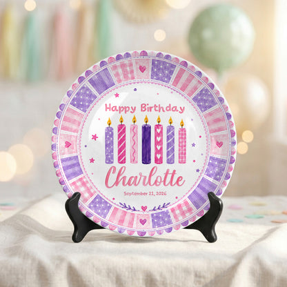 Pink Purple Candle Girl First Birthday Keepsake Personalized Birthday Plate P815CM10