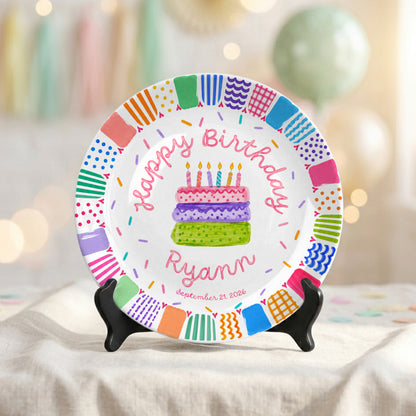 Colorful Happy Birthday Cake Keepsake Custom Name Personalized Birthday Plate P821LW10