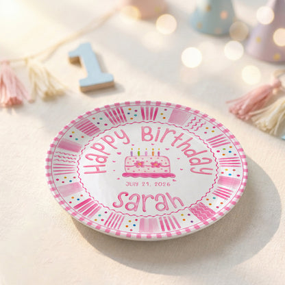 Pink Cake Celebration Keepsake Personalized Birthday Plate for Kids P878FC0