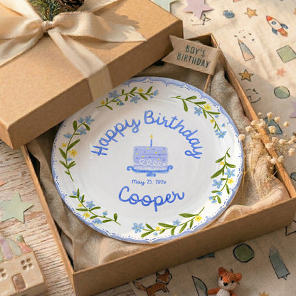 Blue Floral Cake Personalized Birthday Plate P5149BT0