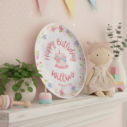 Floral Cake with Blush Border Personalized Birthday Plate P29SK70