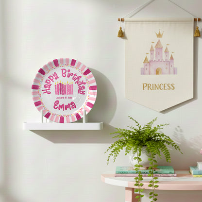 Pink Stripe Candle Personalized Birthday Plate P29F6C0