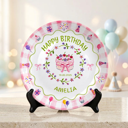 Floral Berry Cake Keepsake Personalized Birthday Plate for Girls and Kids P730TD80