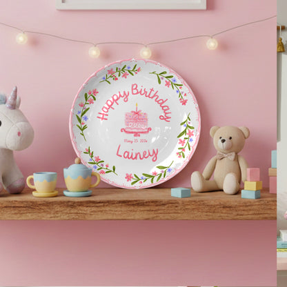 Pink and Blue Floral Plates Personalized Birthday Plate D311DZZ0