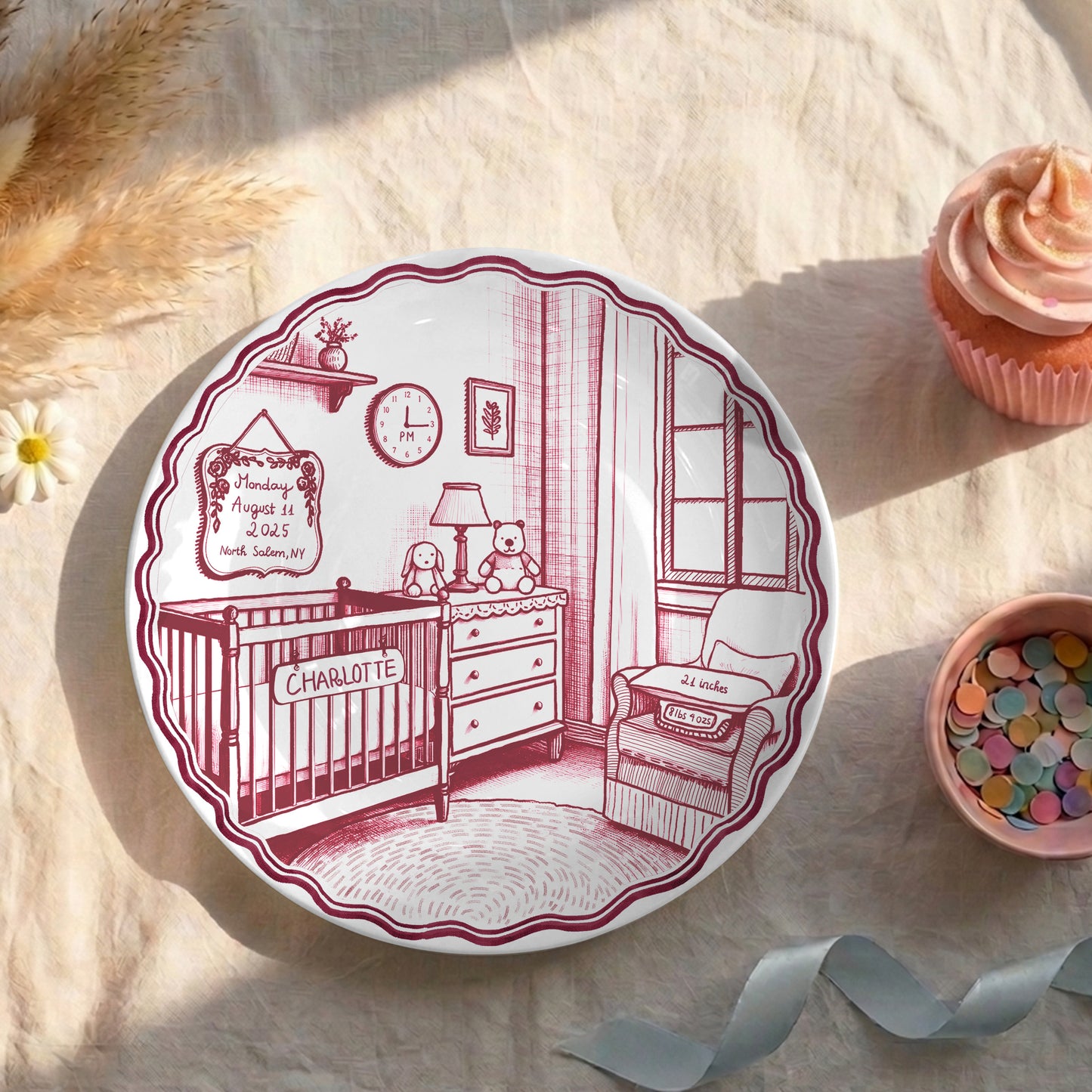 Pink & Blue Nursery Scene Personalized Birth Plate P513DV80