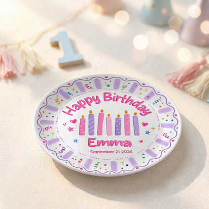 Colorful Candle Personalized Birthday Plate for Kids Custom Ceramic Keepsake Gift P86ZYS0