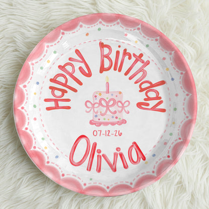 Pink Scalloped Border Personalized Birthday Plate P318HLY0