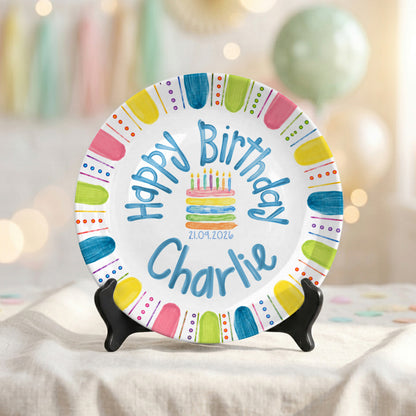 Colorful Cake Custom Name Kids Party Keepsake Personalized Birthday Plate P821TBL0