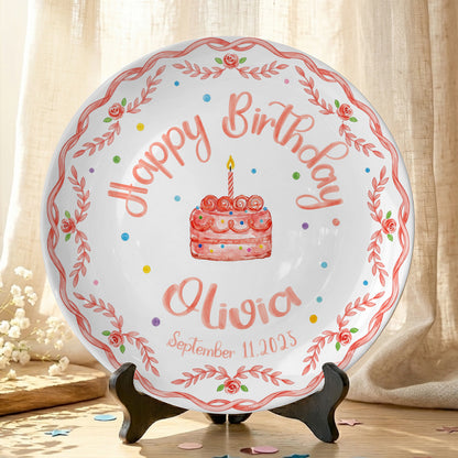Coral Rose Cake Personalized Birthday Plate P417BXK0
