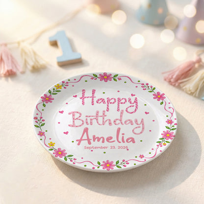Floral Birthday Personalized Plate for Kids Custom Name Keepsake Gift P85DGR0