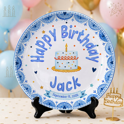 Blue Cake Celebration Personalized Birthday Plate for Kids P620NVN0