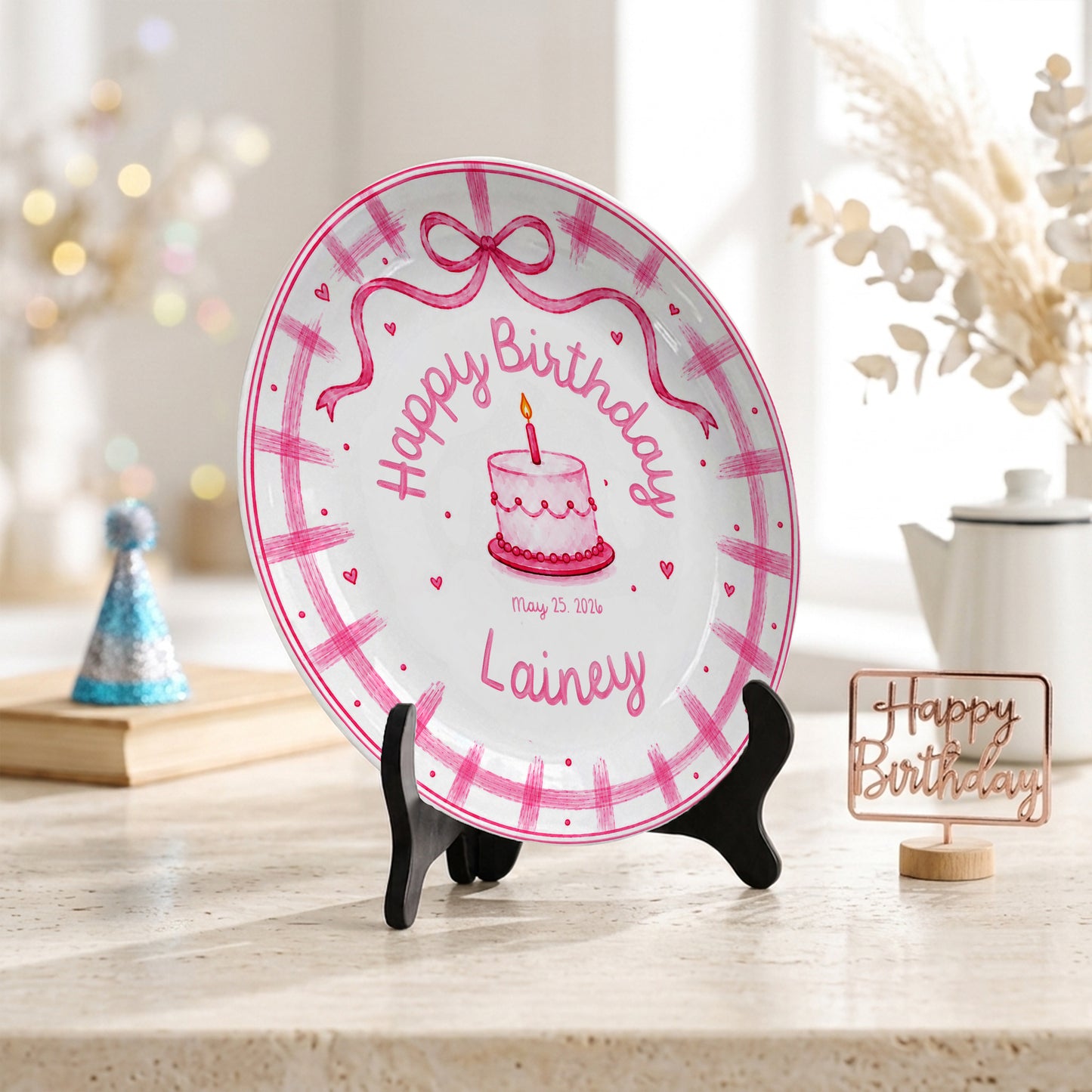 Pink Bow Personalized Birthday Plate for Girl P728KC60