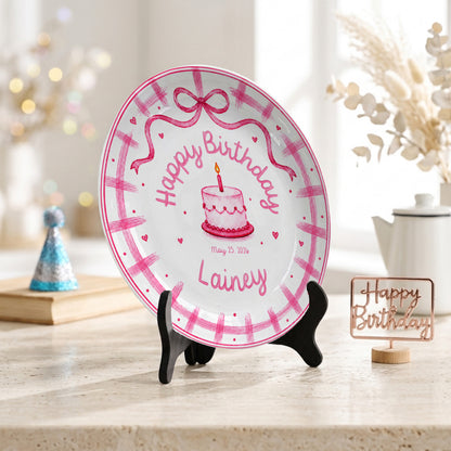 Pink Bow Personalized Birthday Plate for Girl P728KC60