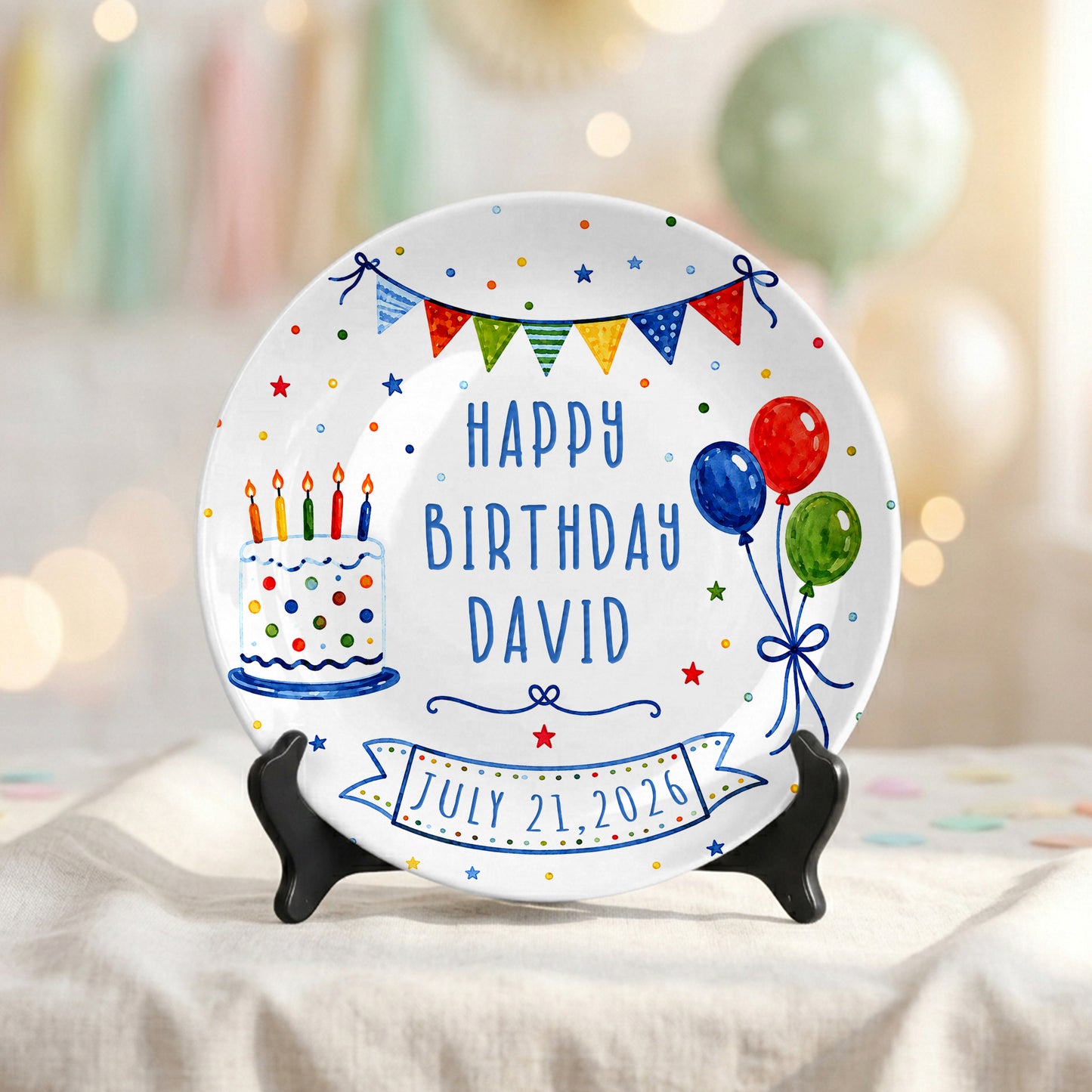 Colorful Balloon Celebration Personalized Birthday Plate for Boys and Girls P8117M70