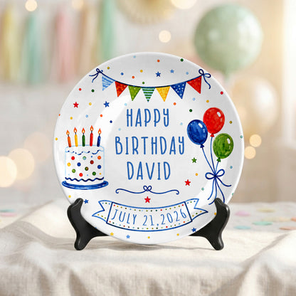 Colorful Balloon Celebration Personalized Birthday Plate for Boys and Girls P8117M70
