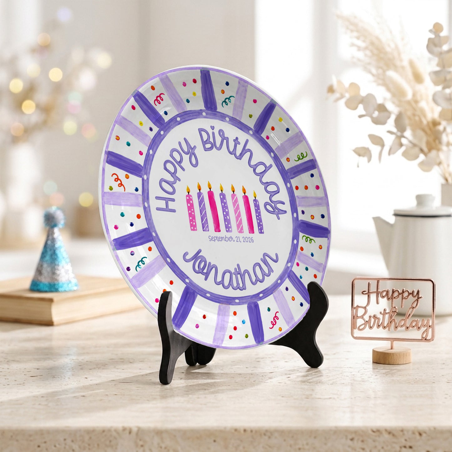Purple Birthday Candles Keepsake Personalized Birthday Plate P7185Z10