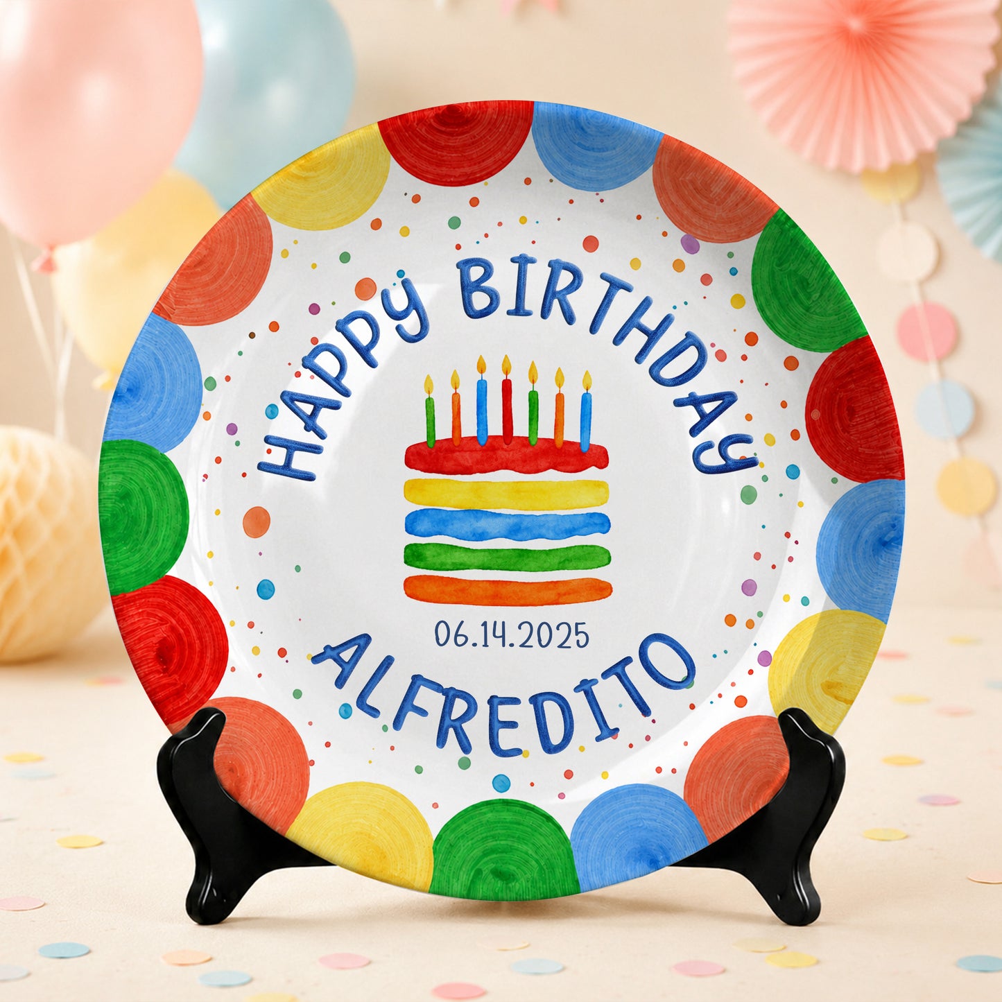 First Birthday Cake Keepsake Custom Name Ceramic Personalized Birthday Plate P829WLE0