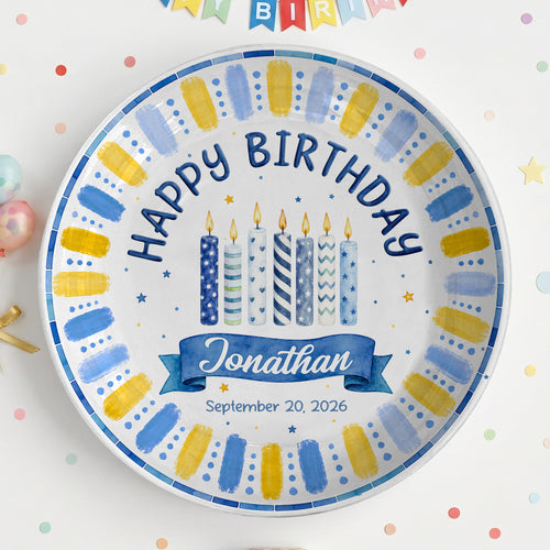 Blue Birthday Candles Keepsake Personalized Birthday Plate P729XG0