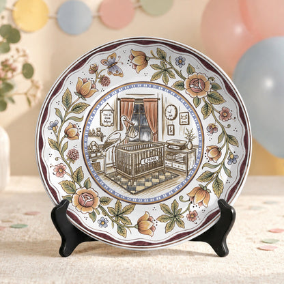 Floral Goose Baby Birth Stats Custom Ceramic Personalized Birthday Plate P825ZLY0