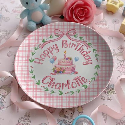Pink Gingham Personalized Birthday Plate P130CVP0