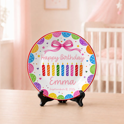 Happy Birthday Rainbow Candles Keepsake Personalized Birthday Plate for Kids P619T3J0