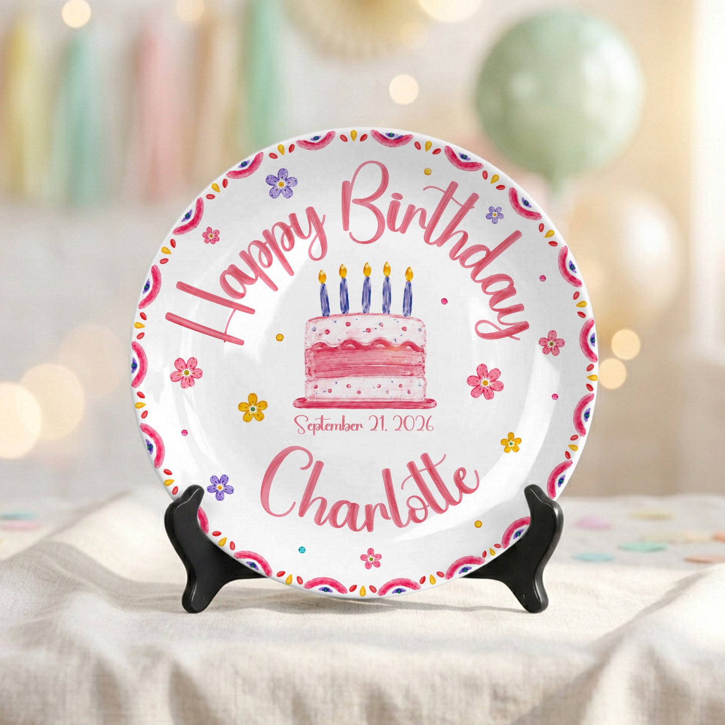 Floral Cake Custom Name Kids Keepsake Gift Personalized Birthday Plate P814OTD0