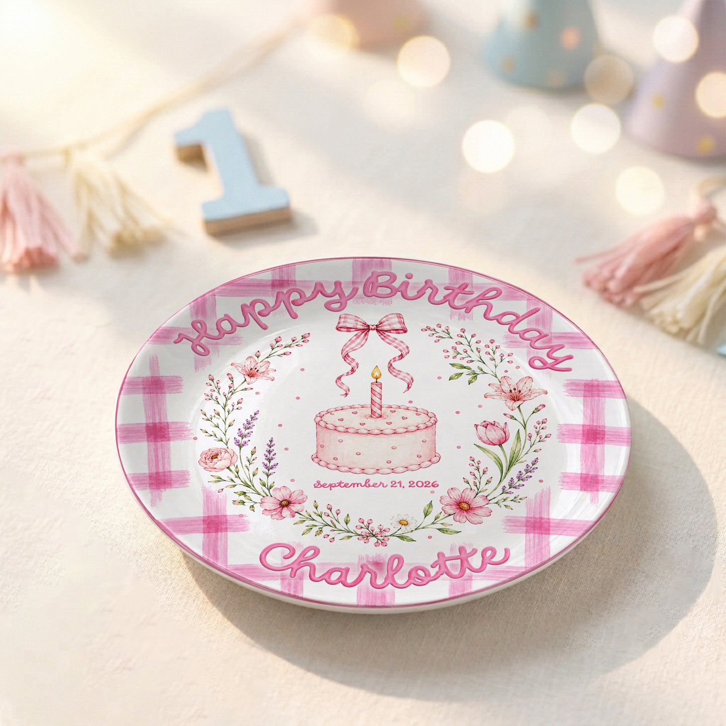 Vintage Floral Baby Girl First Birthday Keepsake Personalized Birthday Plate P86VN60