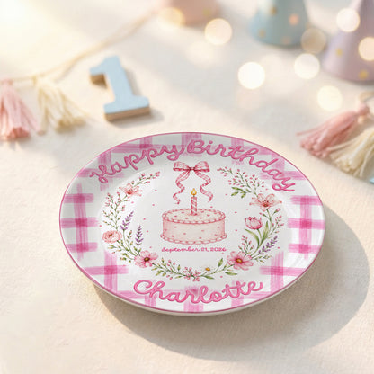Vintage Floral Baby Girl First Birthday Keepsake Personalized Birthday Plate P86VN60
