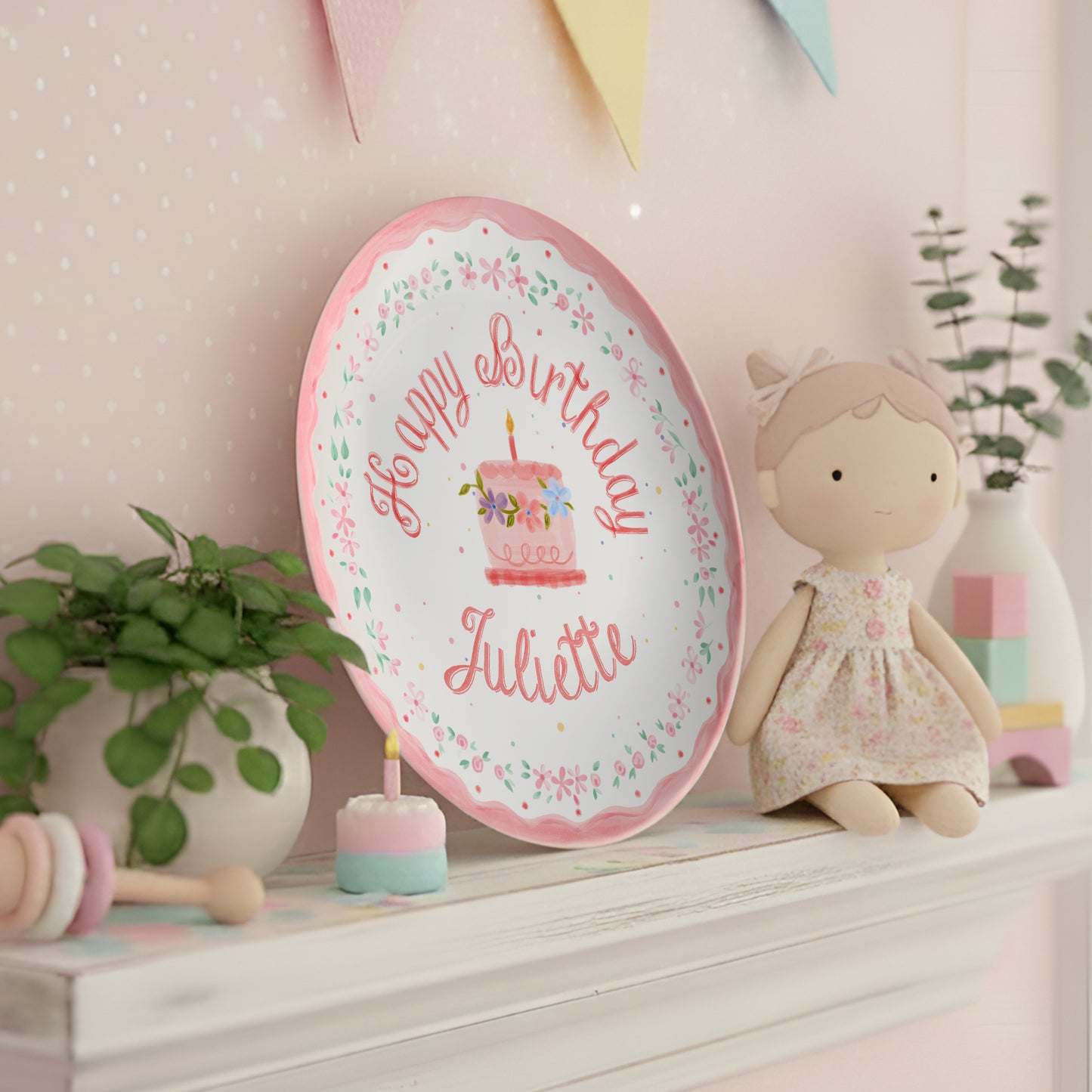 Pink Floral Cake Personalized Birthday Plate P228SJH0